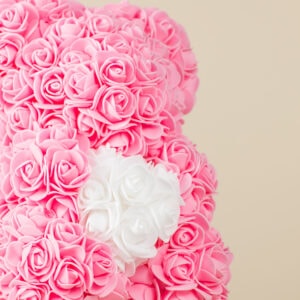 rose bear ροζ από foam τριαντάφυλλα